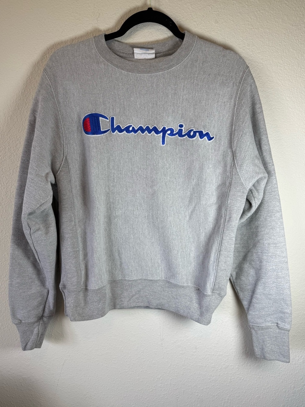 Champion Reverse Weave Crewneck Sweatshirt Gray Embroidered Logo Small